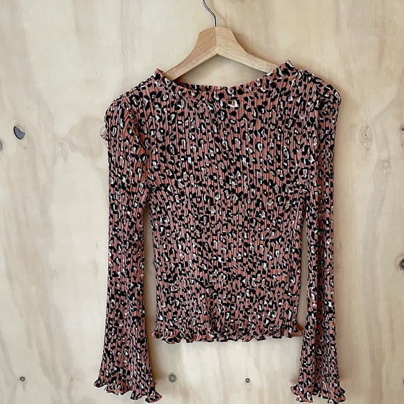 Code Mode Tops - Accordion Pleat Leopard Print Shirt